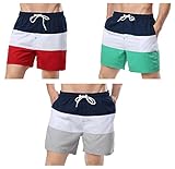 YKC Men's Quick Dry Swim Trunks Stripe Beach Shorts with Mesh Liner Pockets