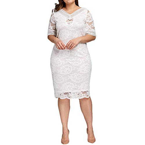 Women Lace Bodycon Dress, Lady Fashion Plus Size Hollow Out Short Sleeve Mini Club Party Dresses (XX-Large, White)