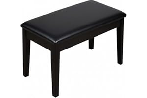 Kunova (TM) Black Solid Wood Leather Duet Piano Bench Padded Double Duet Keyboard Seat Storage 29" L x 14" W x 18" H