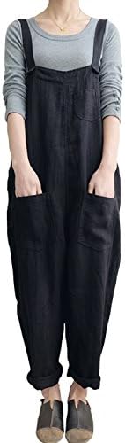 Fancy beautystyle Women's Casual Overalls Linen Jumpsuits Harem Pants With Pockets (X-Large, Black)