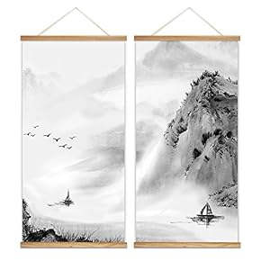 2 Panel Hanging Poster with Wood Frames Chinese...