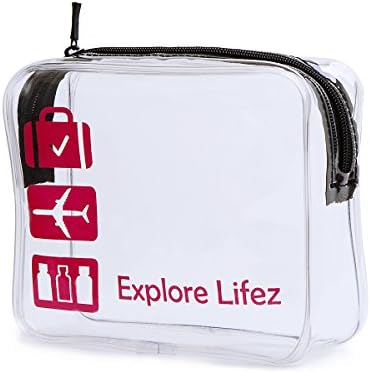 Explore Lifez Clear Large Makeup Bag TSA Approved,Airport Carry-on Travel Toiletry Luggage Bag with Durable Zipper,Transparent Cosmetic Travel Accessories Bag for Men&amp;Women.Red