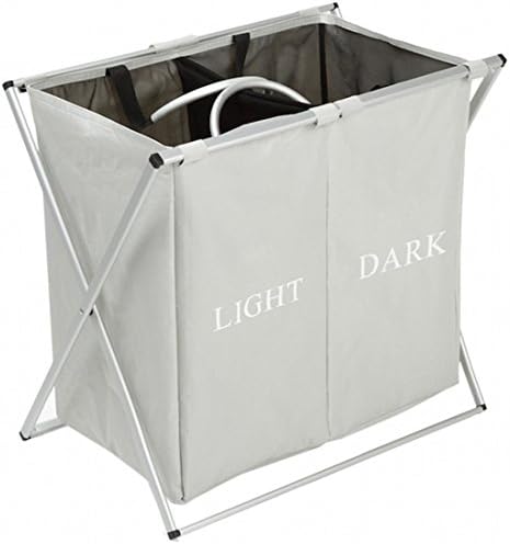 Double Light and Dark Laundry Hamper with Aluminum Frame, 2 Sections Laundry basket, 600D Oxford, 23.2"x 15"x 22.4" Inches (light gray-2)
