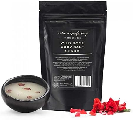 NATURAL SPA FACTORY WILD ROSE BODY SCRUB ( Salt Scrub ) *250g* - ALL NATURAL PARABEN FREE - With Vitamin A, B Vitamins and Vitamin E - Exfoliating Body Scrub - Body Polish Great For Treating Skin Bumps, Ingrown Hairs And Dry Rough Skin. Great Beauty Gift For Her!