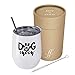 Fancyfams - Dog Mom - 12 oz Stainless Steel Stemless Wine Tumbler with Lid and Straw (Dog Mom - White)