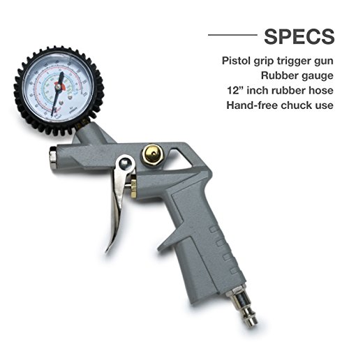 Hiltex 30227 2" Pressure Gauge Flexible Hose Tire Air Inflator, 1/4" Male Thread