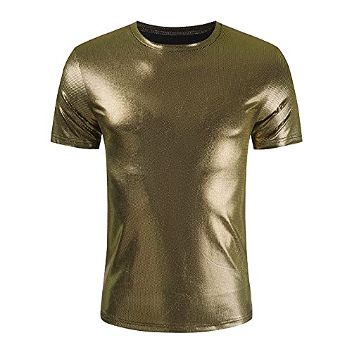 WENKOMG1 Bright Disco T-Shirt for Men Gold and Silver Crewneck