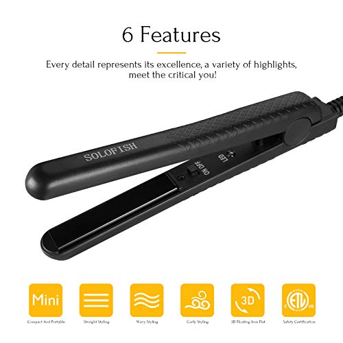 Mini Hair Straightener, 1/2 Inch Titanium Flat Curling Iron for Travel, Professional Mens Hair Straightening Plate, Effective for Bangs Short and Thin Hair