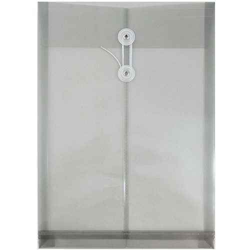 JAM Paper Plastic Envelope with Button and String Tie Closure - Legal Open End - 9 3/4" x 14 1/2" - Smoke Gray - 12/pack