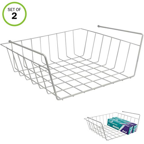 Evelots Slide Under Shelf Sturdy Wire Baskets W/ Back Space Saver Organizer, S/2