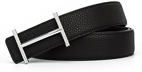 XiaoStone Mens Genuine Leather H Smooth Buckle Litchi Grain Leather Belt