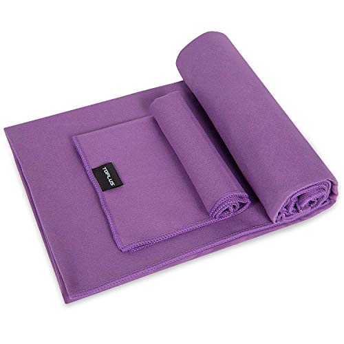 TOPLUS Yoga Towel, Sweat Absorbent Non-Slip Hot Yoga Towel + Hand Towel 2in1 Set, Microfiber, Super Soft, Best Yoga Mat Towel for Bikram Hot Yoga, Pilates, with Carry Bag (Lavender Purple, 68″X24″)