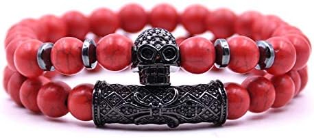 ZGRJIUERYI Stone Bracelet,Natural Stone Beaded Bracelet, Micro Inlaid Taro Set Combination Bracelet Red Turquoise Copper Inlaid Zircon Jewelry, Personalized Clothing Accessories