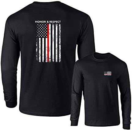 Lucky RideHonor Respect U.S. Flag Red Line Firefighter Long Sleeve T-Shirt