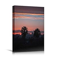 Canvas Wall Art Silhouette Palm Tree Bedroom Multicolor Nature Neon Photography Trees Tropical Urban - 12x18 inches