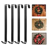HOMEMAXS Metal Wreath Hanger Over The Door Wreath Holder 4 Packs 13.8inch Larger Wreath Metal Hook for Christmas （Black）