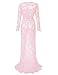 Saslax Maternity Sexy Deep V-Neck Long Sleeve Lace See-Through Maxi Dress for Beach Pink S
