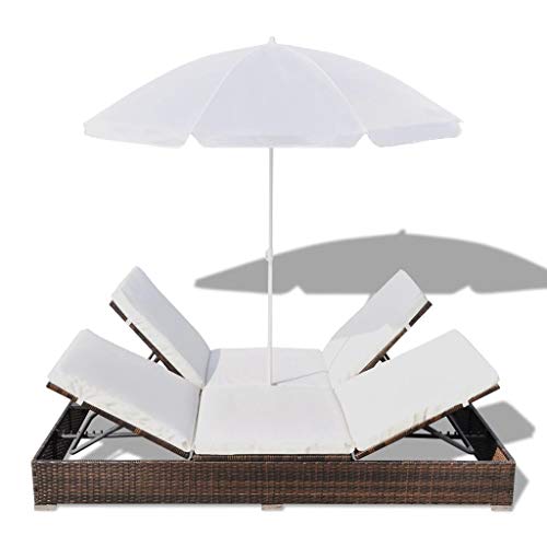 Donin Gartenmöbel, Gartenmöbel, Outdoor-Sitze, Sonnenliege mit Sonnenschirm, geflochtenes Kunstharz, braun, Farbe Rattan… – Bild 4