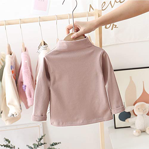 MODNTOGA Kids Baby Girls Basic Solid Color Turtleneck T-Shirt Tops Long Sleeve Clothes (Pink, 90(18-24Months))