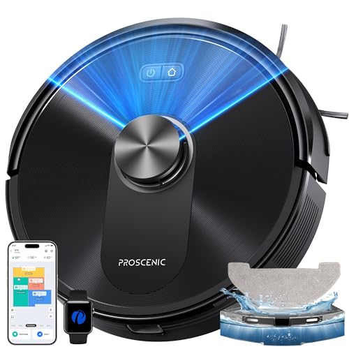 Proscenic Q10+ Robot Vacuum Cleaner with Wiping Function, 10000Pa 200min Vacuum Cleaner Robot, Intelligent Laser Navigation with 5 Maps, Smart Control via App, Alexa & Siri Apple Watch, Hard Floors