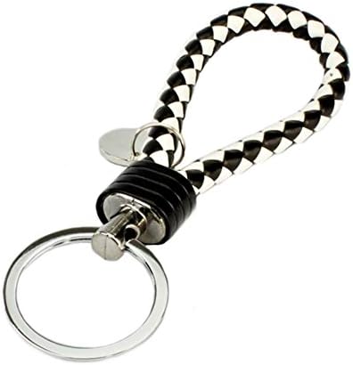ocharzy Key Chains Handwoven Leather Keychain Simple Car Keychains Accessories Keychain Gift for Men and Women (Pack of 1, Black and White)