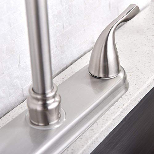 Hotis Commercial Stainless Steel Lead-Free Two Lever Two Hole Gooseneck High Arc Two Handle Kitchen Sink Faucet, Brushed Nickel Kitchen Faucet