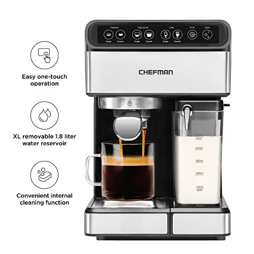 Chefman 6in1 Espresso Machine,Powerful 15Bar Pump,Brew Single or