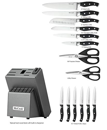 McCook-MC25A-Kitchen-Knife-Sets15-Pieces-German-Stainless-Steel-Knife-Block-Set-with-Built-in-Sharpener