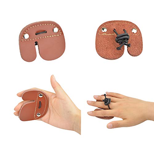 MILAEM Archery Protective Gear Set Cow Leather 3 Finger Gloves 3 Straps Arm Guard Archery Finger Tab Thumb Finger Protector Tab Hunting Shooting Accessory