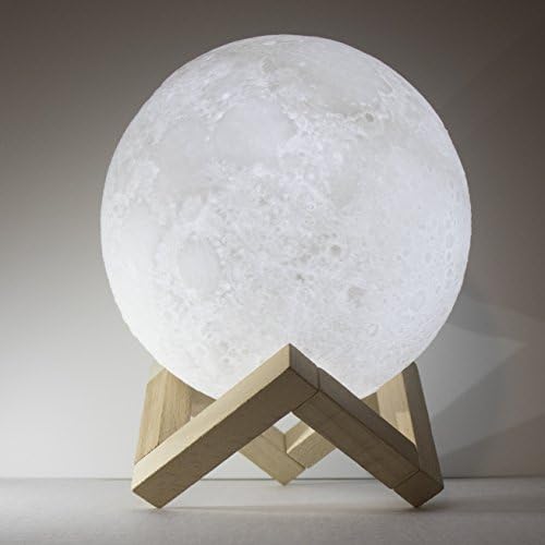 One Hendrix Premium Moon Night Light – Rechargeable 3D Printed LED Moon Lamp – Distinctive Decorative Light and Heartful Gift Idea – Dimmable Cool White and Warm White Tri-Color Touch Control