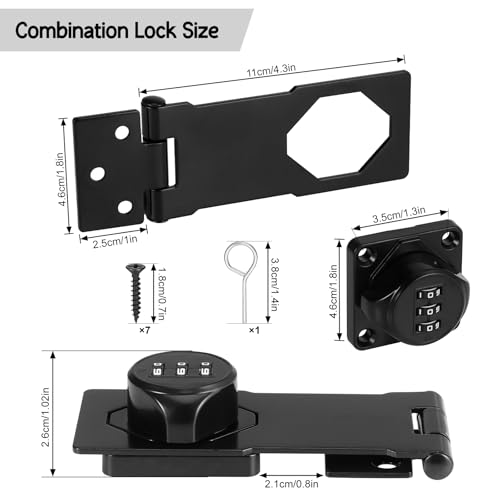 Starvortex Latch with Code Lock, Black Zinc Alloy Door Lock, Heavy Duty Rotary Code Padlock, Door Latch with Code Lock for Garages, Gardens, Cabinets, Bathrooms