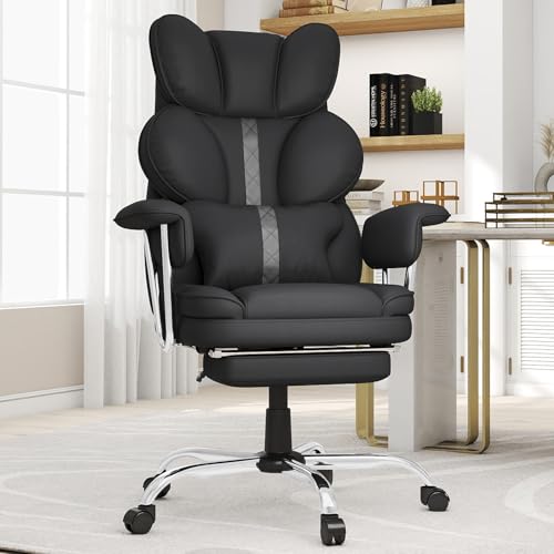 Big and Tall Office Chair,Leather Executive Office Desk Chair with Lumbar Support,400bls Comfy Ergonomic High-Back Reclining Computer Chairs,Swivel Rolling Wheels and Retractable Footrest