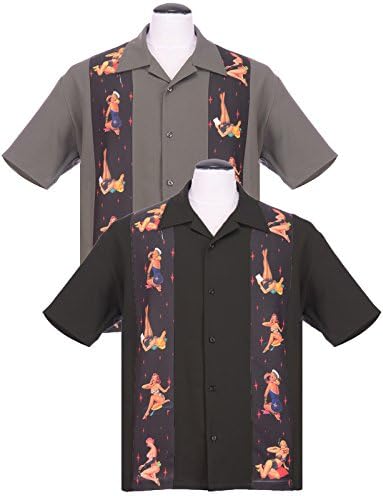 Rock Steady Pinup Girls Bowling Camp Lounge Shirt Retro Punk Rockabilly 50s (M, Grey)