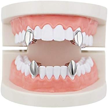 Men's Luxurious Gold Plated Hip Hop Vampire Tooth Set 2 Pcs single Top & 2 Pcs single Bottom Grill Teeth Caps - High Glossy for Adults Costume Party Rapper Accessories Teeth Grills Teeth Grills Kids