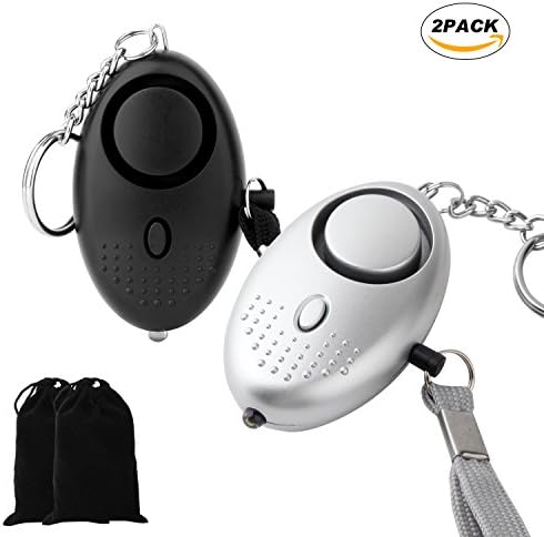 Personal Alarm Keychain 2Pack 130 DB with LED Flashlight as a Gift for Elderly man, Kids, Girls, Women, Explorer 2 Piece LONGWEN (Black-Silver)