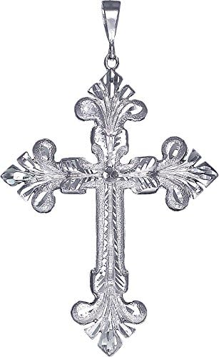 eJewelryPlus Huge Heavy Sterling Silver Cross without Jesus Pendant Necklace 5 Inches 50+ Grams (Without Chain)