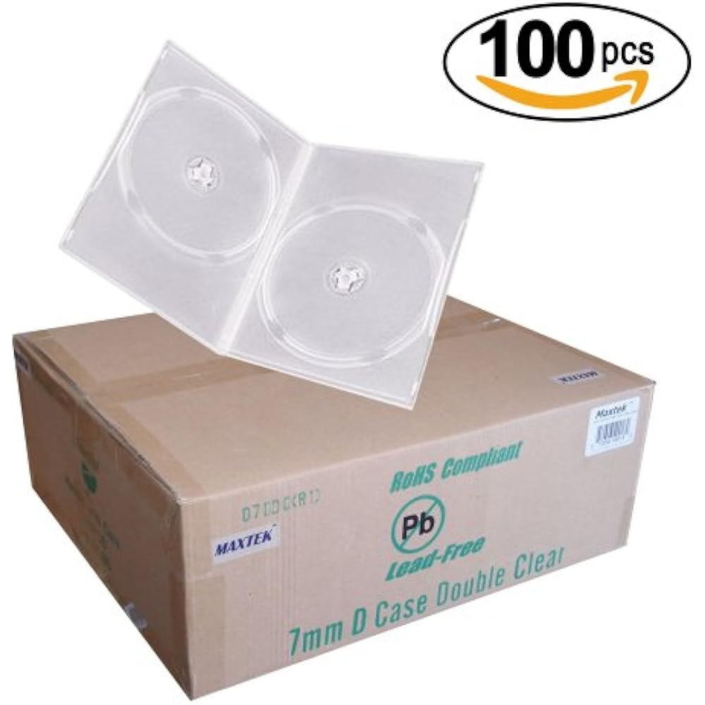 7mm Slim Clear Double CD/DVD Case, 100 Pieces Pack. (2 Discs Capacity