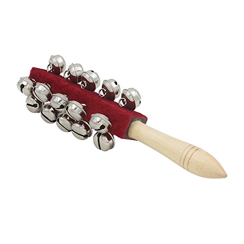 Mowind Wooden Hand Held Sleigh Bell Stick with 21 Metal Jingles Percussion Musical Instrument Toy for KTV Party Kids Xmas Gift (Red) - Thumbnail 4