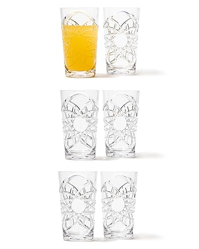 The Good Store Acrylic Premium Quality Plastic Unbreakable Decorated Water Tumbler | Set Of 6 Glasses | Reusable, Dishwasher Safe | Tall 8.2X14.3 CM Clear