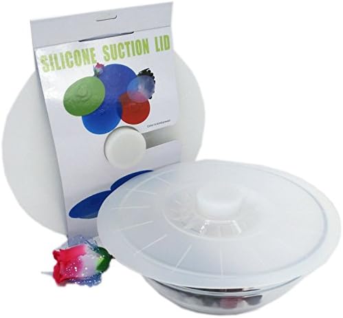Soft Kitchen Set of 5 Silicone Suction Lids (White) , Keep Food Fresh , Reusable , Microwave and Freezer Safe,fit Various Size Bowls, Cups, Pans or Conatiners