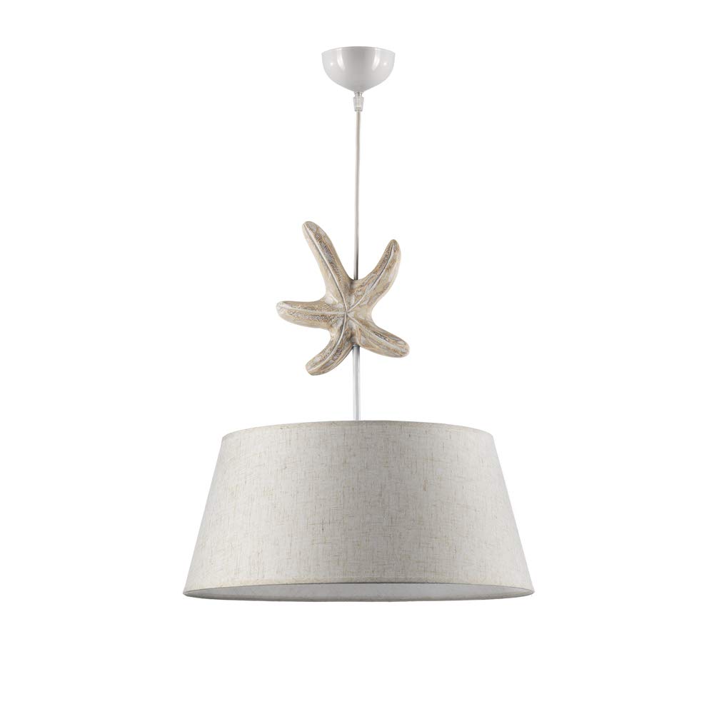 ONLI Hanging Lamp with Lampshade in Ivory Fabric and Wooden Star Decoration