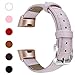 Fitlink Bands Compatible Fitbit Charge 3 / Charge 3 SE for Women Men, Classic Genuine Leather Wristbands with Metal Connectors Replacement Bands Accessories for Fitbit Charge 3, Small and Large, Pink