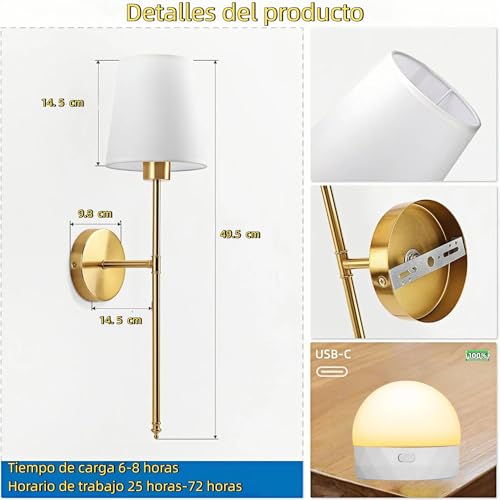 Nuevos Apliques de pared recargables (2 Piezas, 10000mAh c/u), 15 Colores, 10 Niveles de Brillo. Lamparas de pared inalámbricas con control remoto, perfectas como lámparas de pared interior de casas.