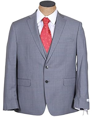 Calvin Klein Mens Gray Plaid 3 Piece Extreme Slim Fit Wool Suit