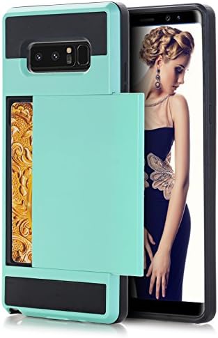 Galaxy Note 8 Case, Arukas Hard Rubber Hybrid Thin Slim Bumper Armor Shockproof Protective Case Cover [Not Wallet] with Credit Card Slots Holder for Samsung Galaxy Note 8 (mint)