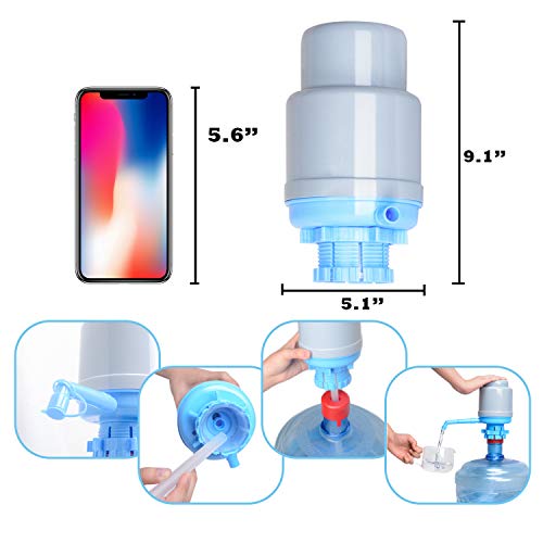 Water Bottles Pump Blue Gray Thickened Manual Hand Pressure Drinking Fountain Pressure Pump Water Press Pump with an Extra Short Tube and a Sanitary Cap Fits Most 2-6 Gallon Water Coolers
