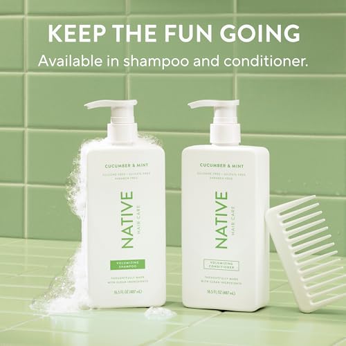 NATIVE SHAMPOO AND CONDITIONER CONTAIN NATURALLY DERIVED INGREDIENTS | ALL HAIR TYPE COLOR & TREATED FROM FINE TO DRY DAMAGED, SULFATE & DYE FREE – CUCUMBER & MINT, 16.5 FL OZ EACH (2 PACK)