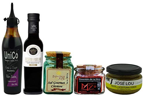 GIFT BASKET-IMPORTED FROM SPAIN- GOURMET FOOD-5 PREMIUM ARTISAN PRODUCTS-XTRA VIRGIN OLIVE OIL- PX BALSAMIC CREAM-GREEN OLIVE PÃ¢tÃ©-SMOKED SPICY PAPRIKA-GOURMET CITRIC SALT. CHEF OLE PICASSO BOX.
