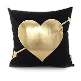 Monkeysell Bronzing Flannelette Home Pillow Cases Throw Pillow Covers Decorative Cushion Love Black Heart Pattern Design for Square Sofa Home 18 x 18