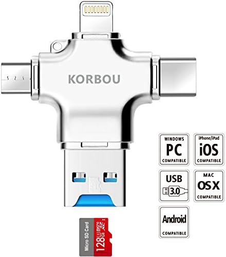 Card Reader USB 3.0,4 in 1 Lightning/Micro USB/Type C/TF Card Reader/USB Connector OTG HUB Adapter, TF Flash Memory Card Readers For iPhone iOS Android USB (Silver)